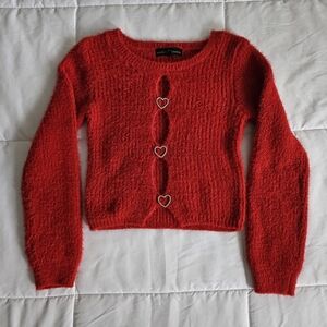 Almost Famous Red Heart-Button Cardigan